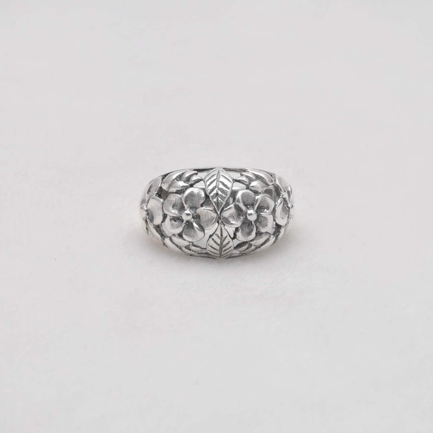Floral Sterling Silver Handmade Dome Ring Size 6 Kanish