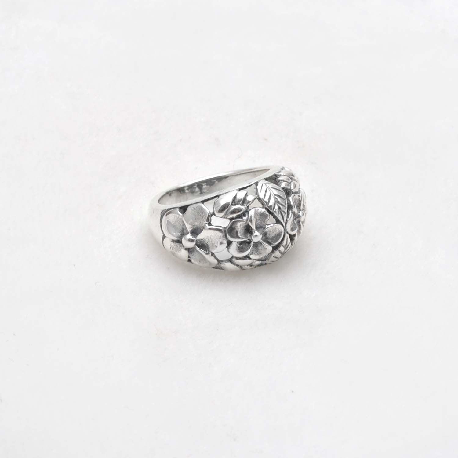Floral Sterling Silver Handmade Dome Ring Size 6 Kanish