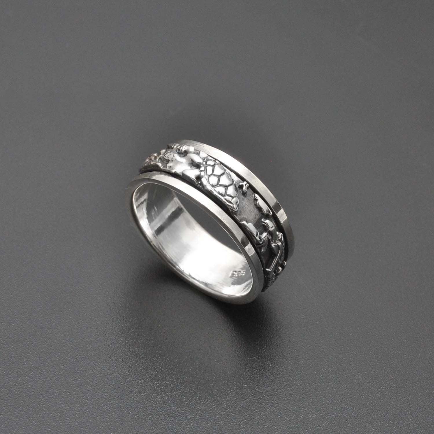 Spinner Sterling Silver Turtle Band Ring - Kanish