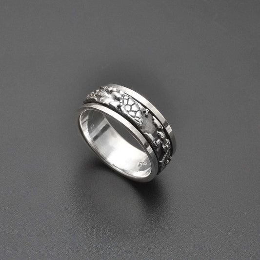 Spinner Sterling Silver Turtle Band Ring - Kanish