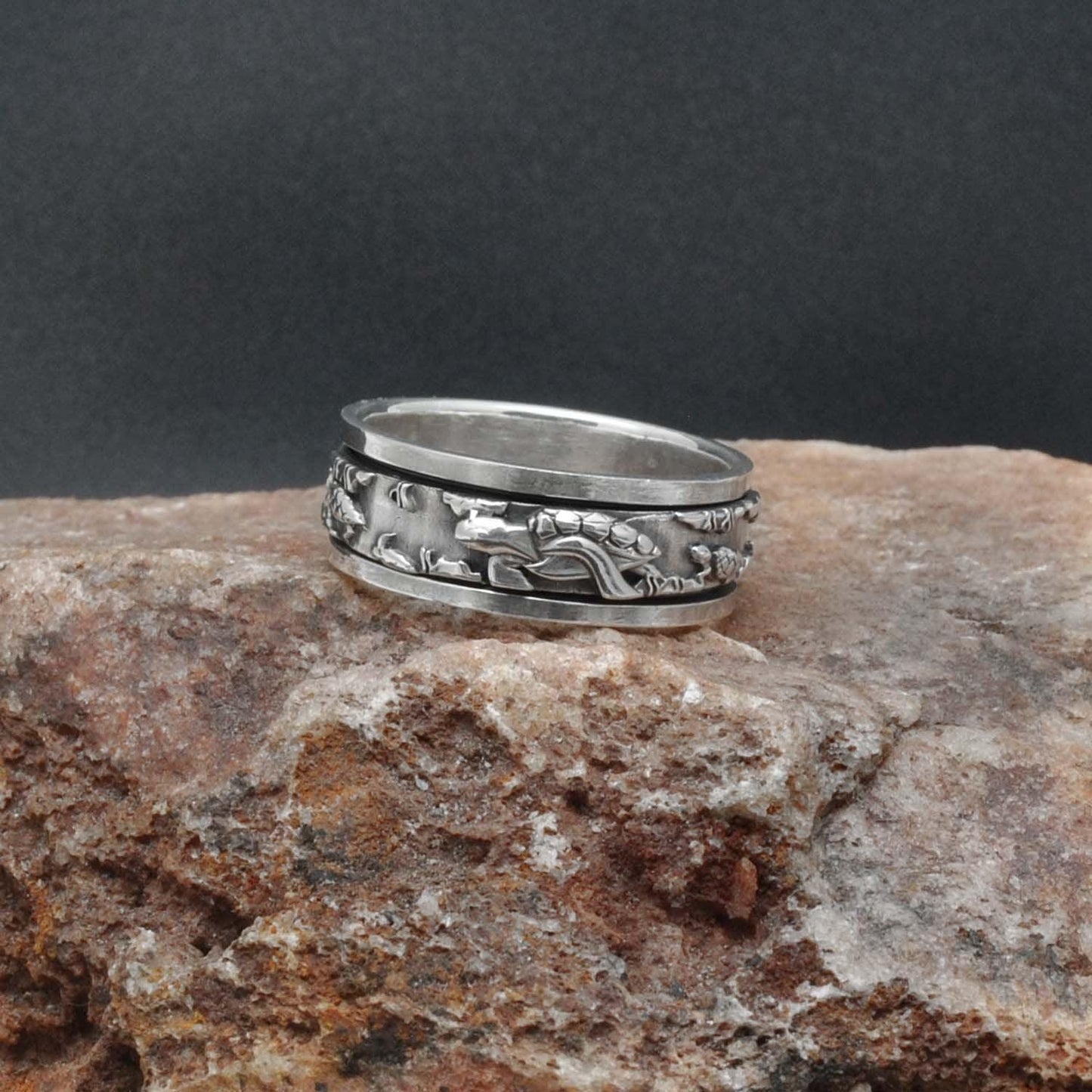 Spinner Sterling Silver Turtle Band Ring Kanish