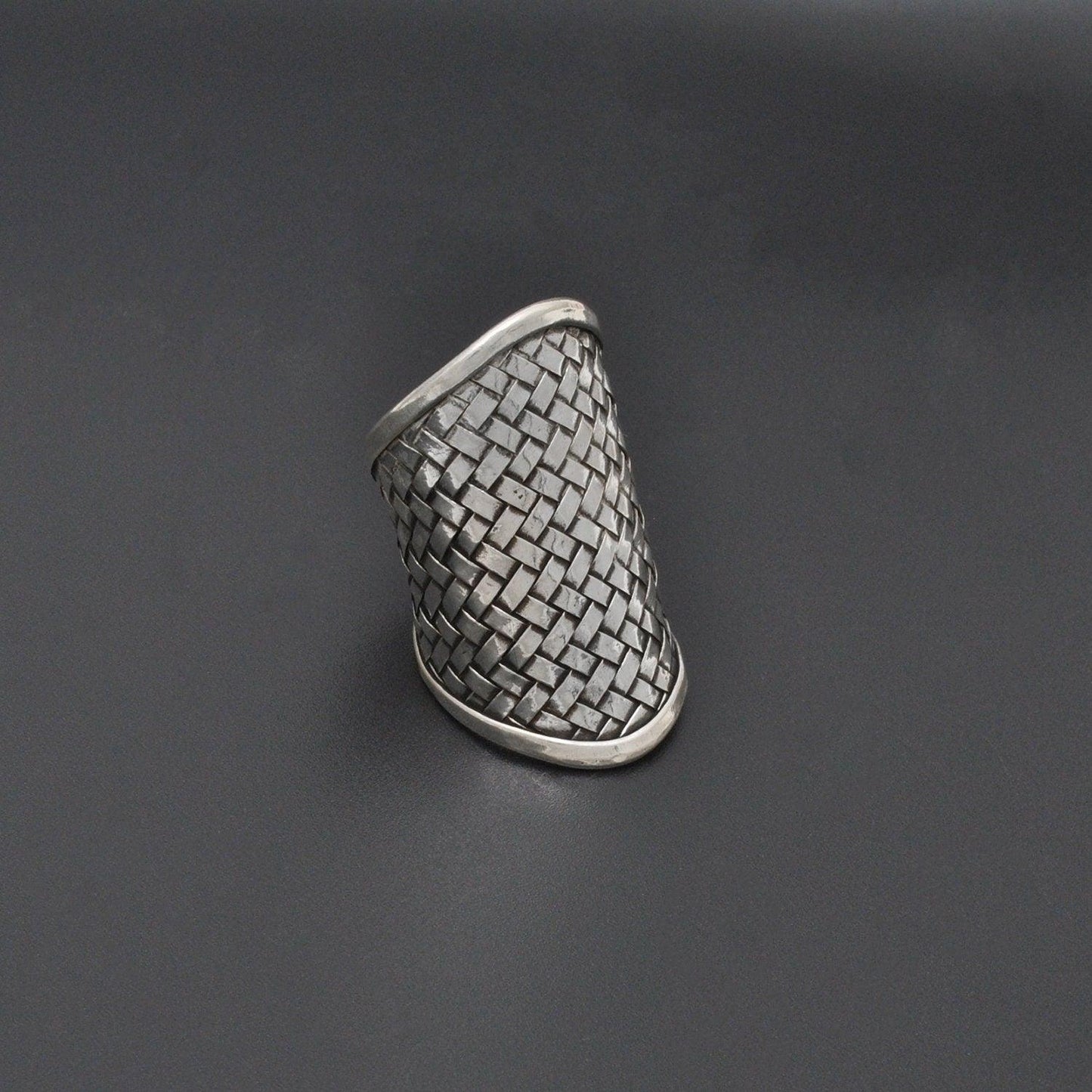 Silver Braided Long Finger Ring Size 10 Kanish