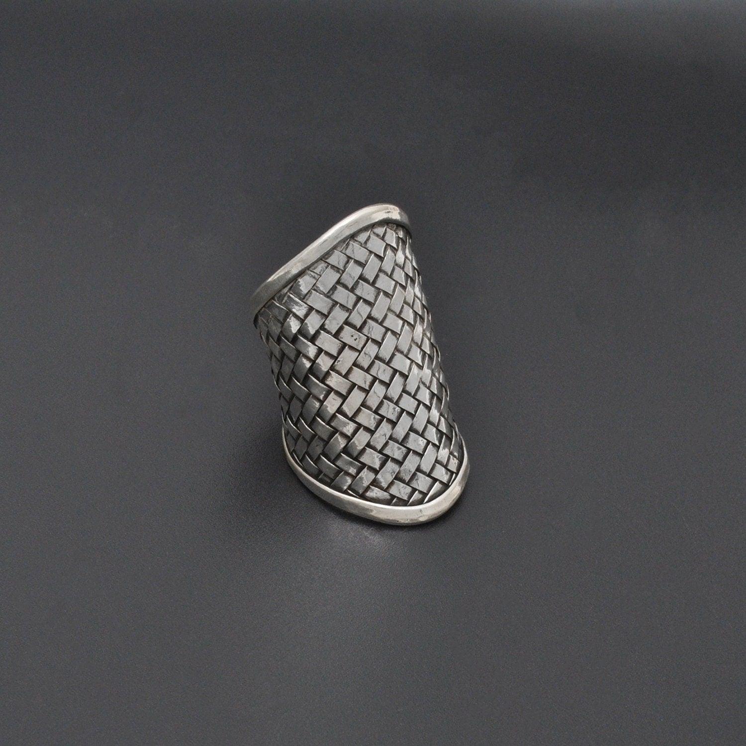 Silver Braided Long Finger Ring Size 10 Kanish