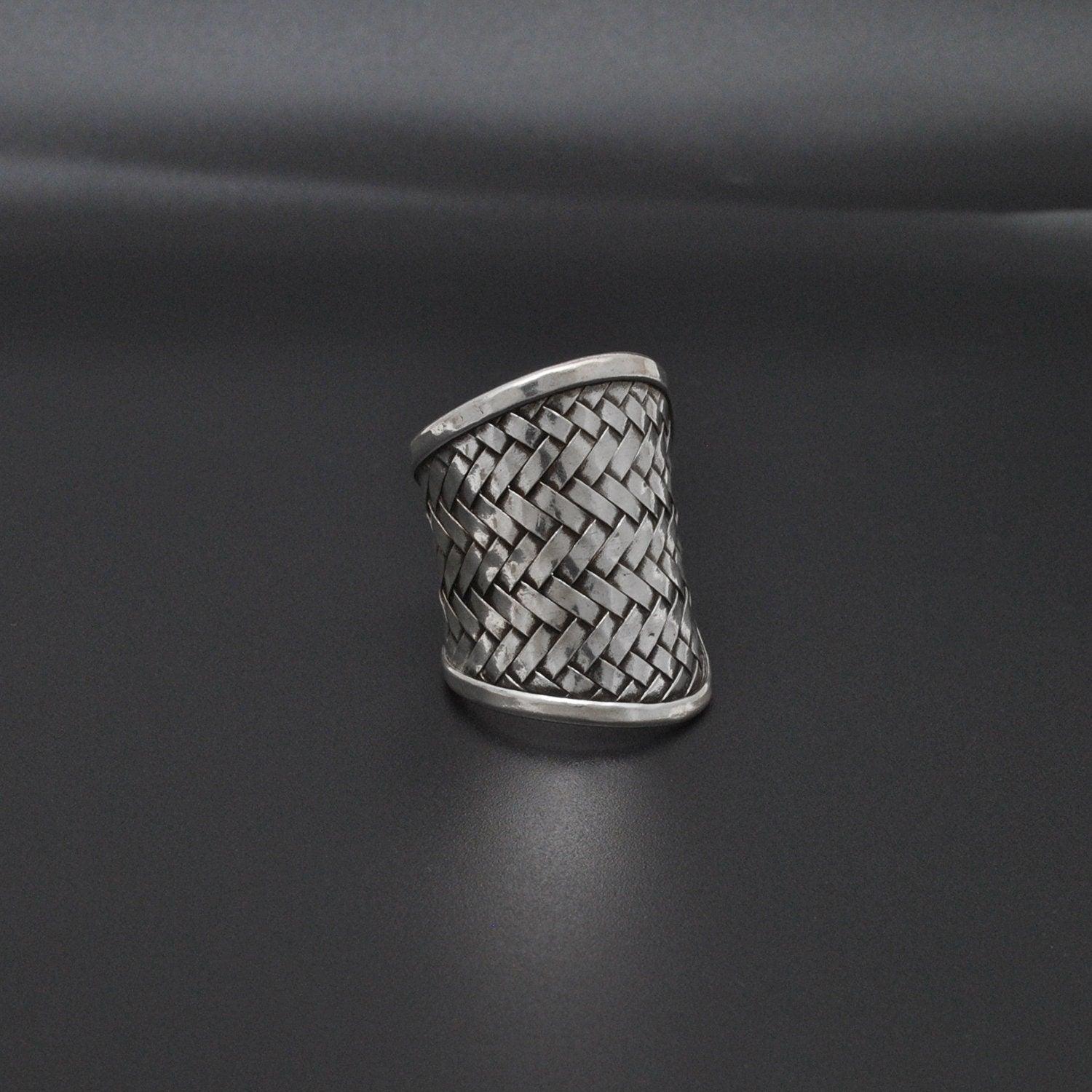 925 Silver Weave Chunky Wide Band Ring Size 9 - Kanish
