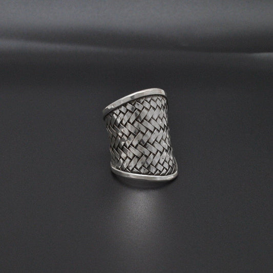 925 Silver Weave Chunky Wide Band Ring Size 9 - Kanish