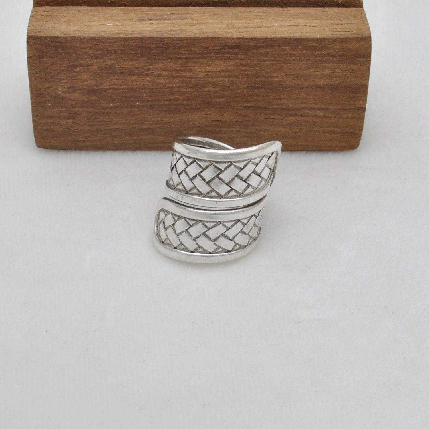 Tribal Braided 925 Silver Long Statement Ring Size 9 Kanish
