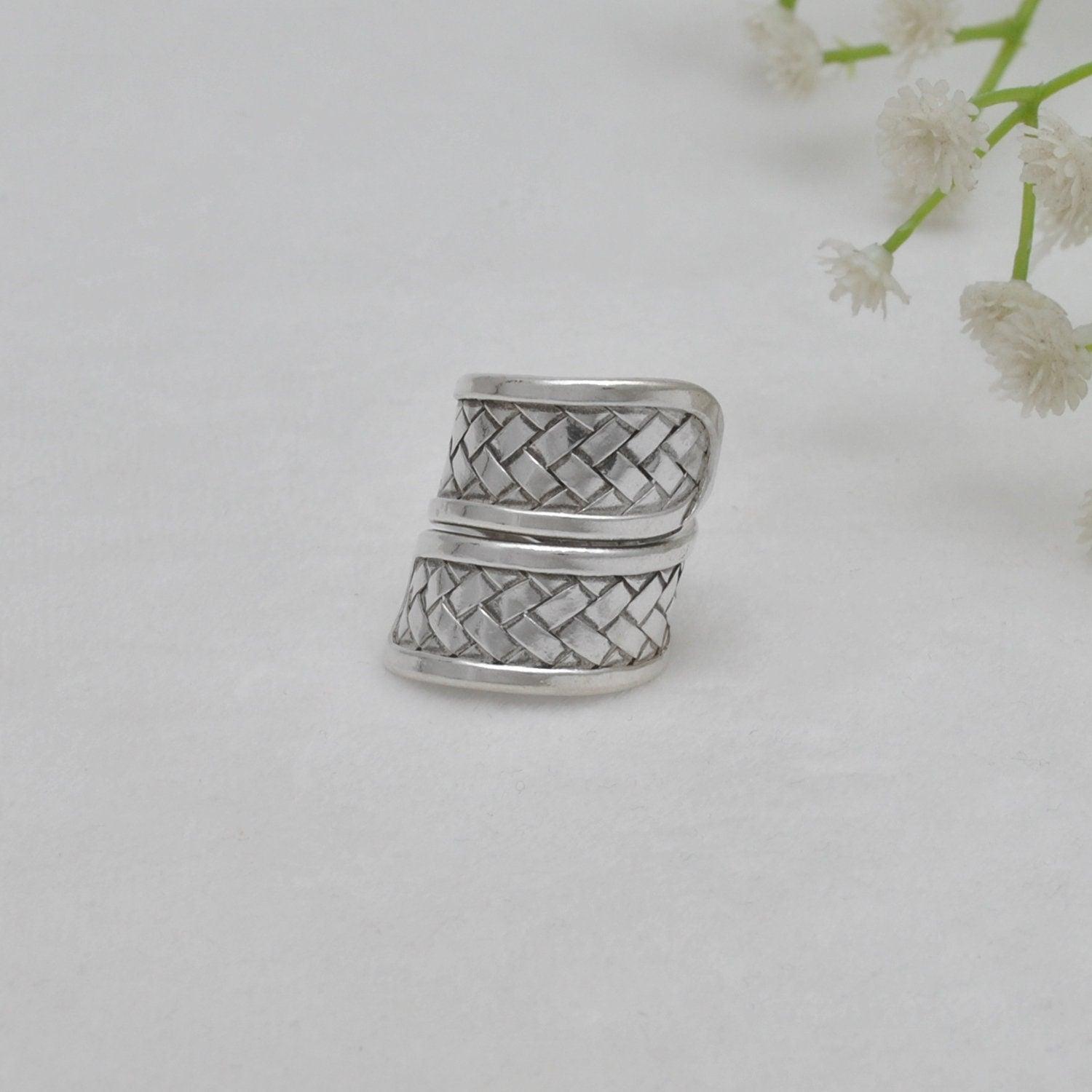 Tribal Braided 925 Silver Long Statement Ring Size 9 Kanish