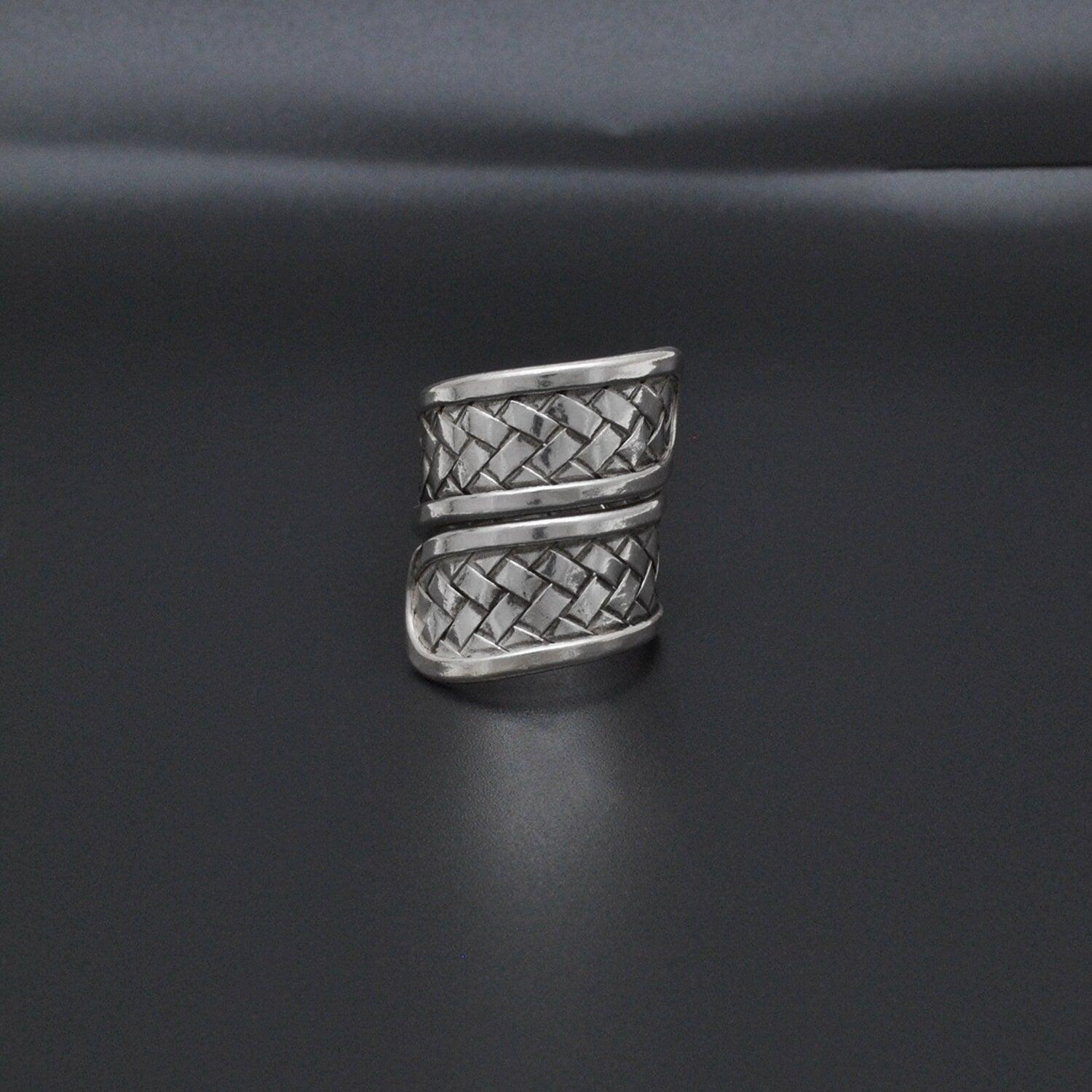 Tribal Braided 925 Silver Long Statement Ring Size 9 Kanish