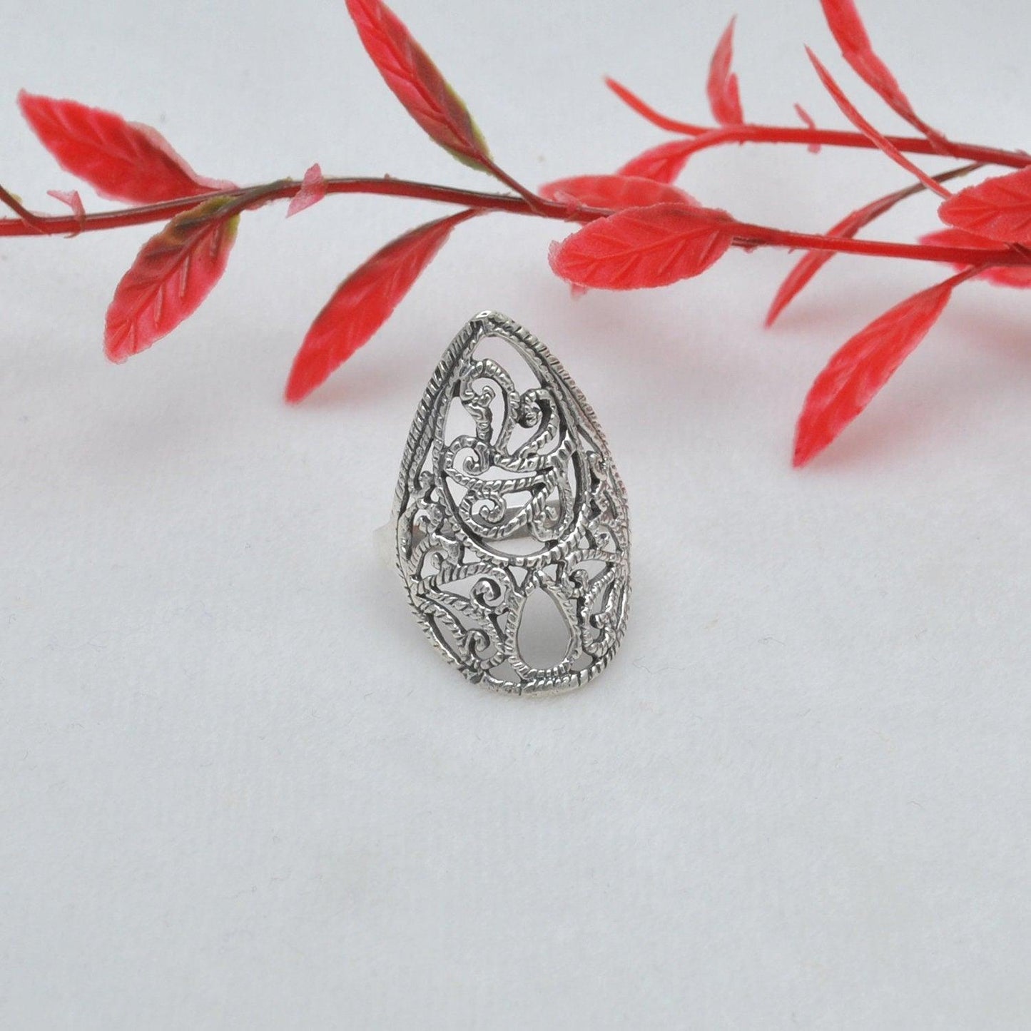 Sterling Silver Filigree Women Dainty Ring Size 8 - Kanish