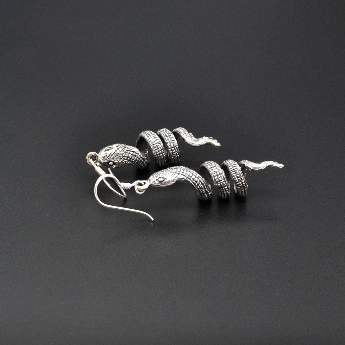 Snake Silver Dangle Earring Oxidized Jewelry Kanish
