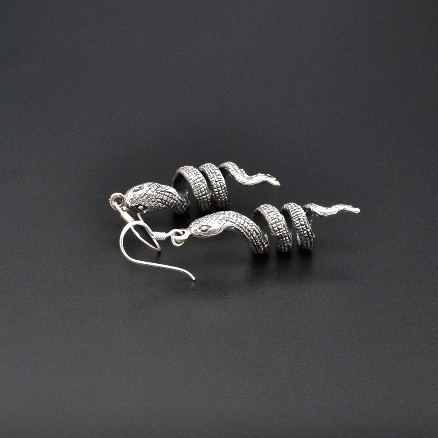 Snake Silver Dangle Earring Oxidized Jewelry Kanish