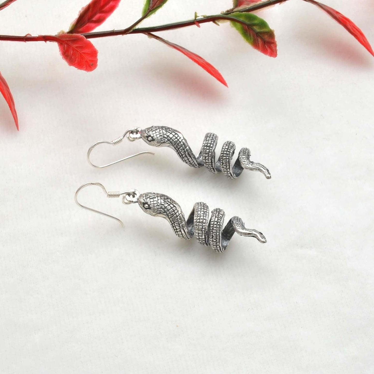 Snake Silver Dangle Earring Oxidized Jewelry - Kanish