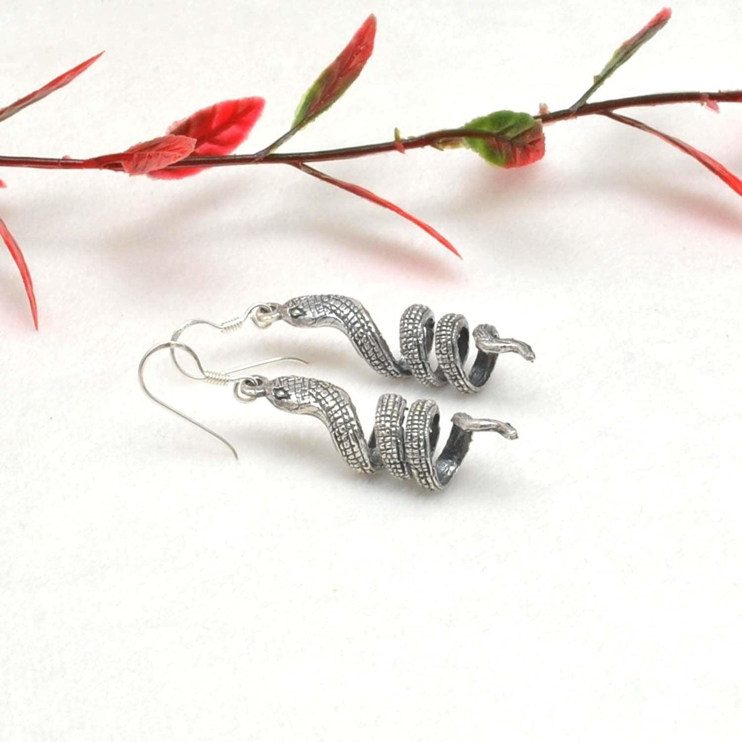 Snake Silver Dangle Earring Oxidized Jewelry Kanish