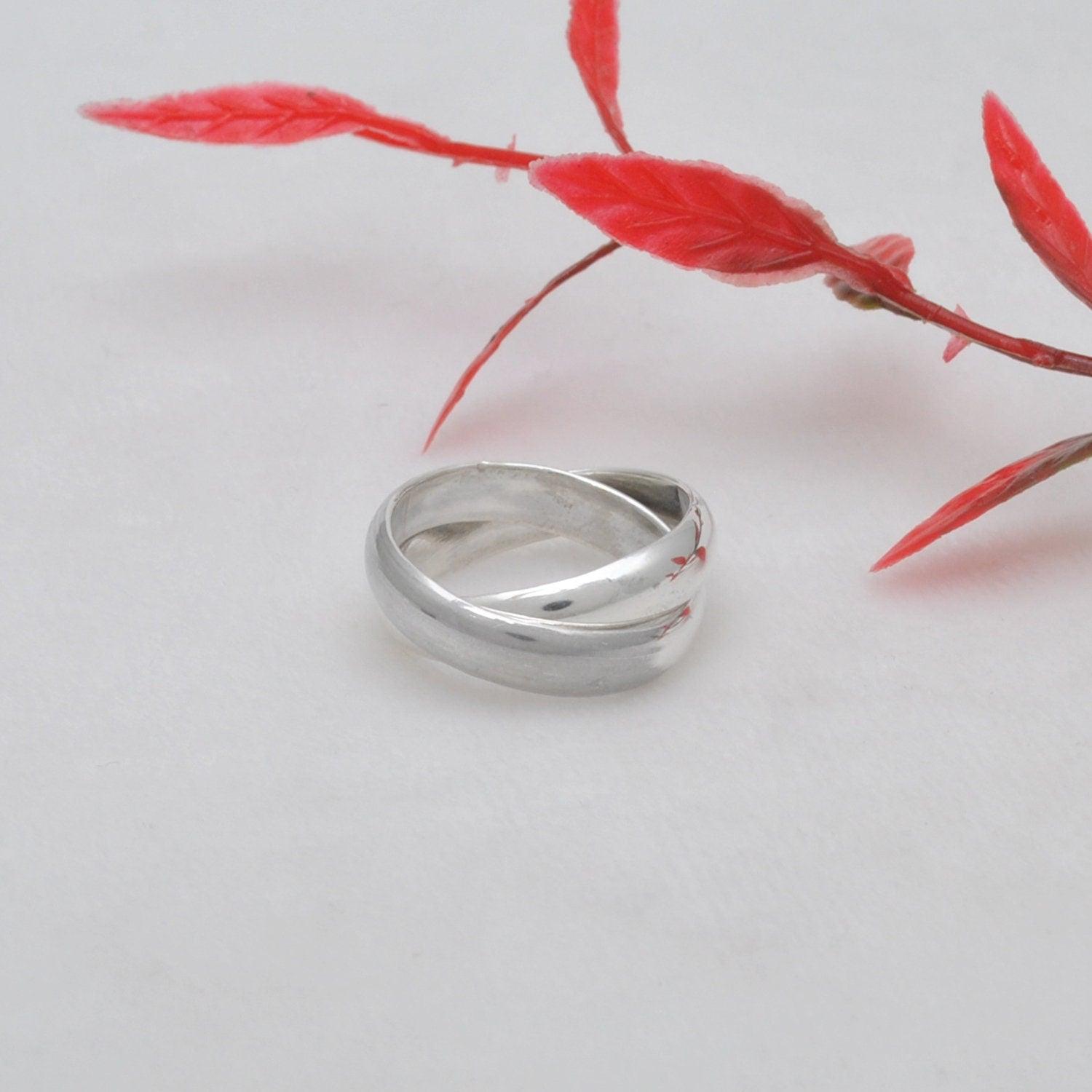 Sterling Silver Double interlocked Band Ring Size 7 Kanish