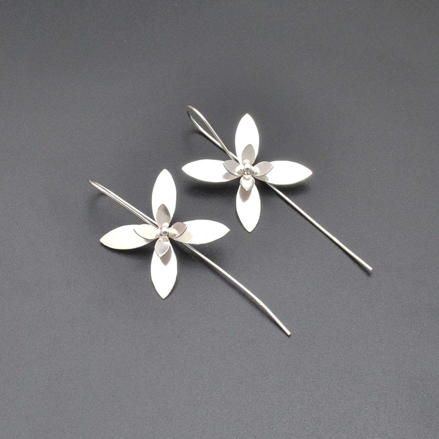 Floral Silver Dangle Long Stem Earrings for Women Kanish