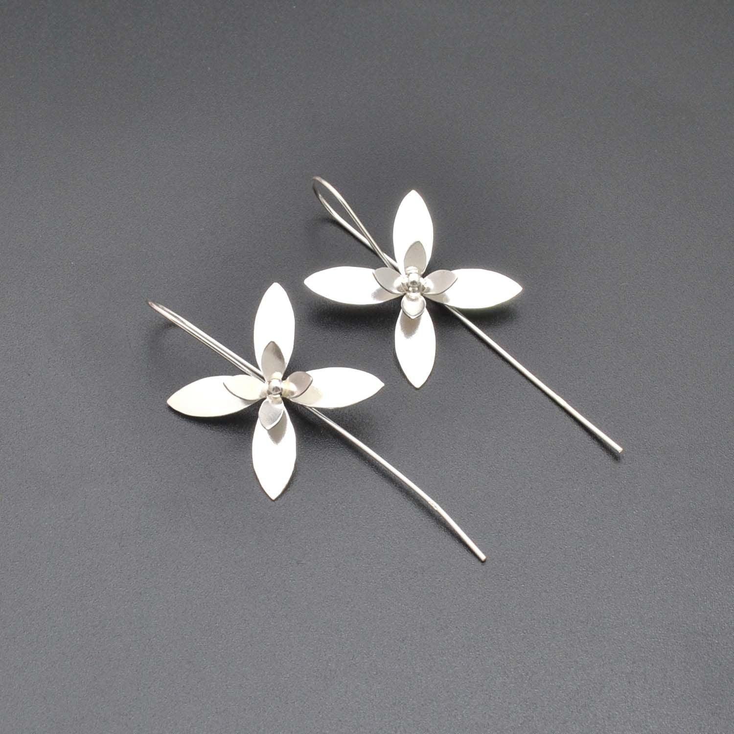 Floral Silver Dangle Long Stem Earrings for Women Kanish
