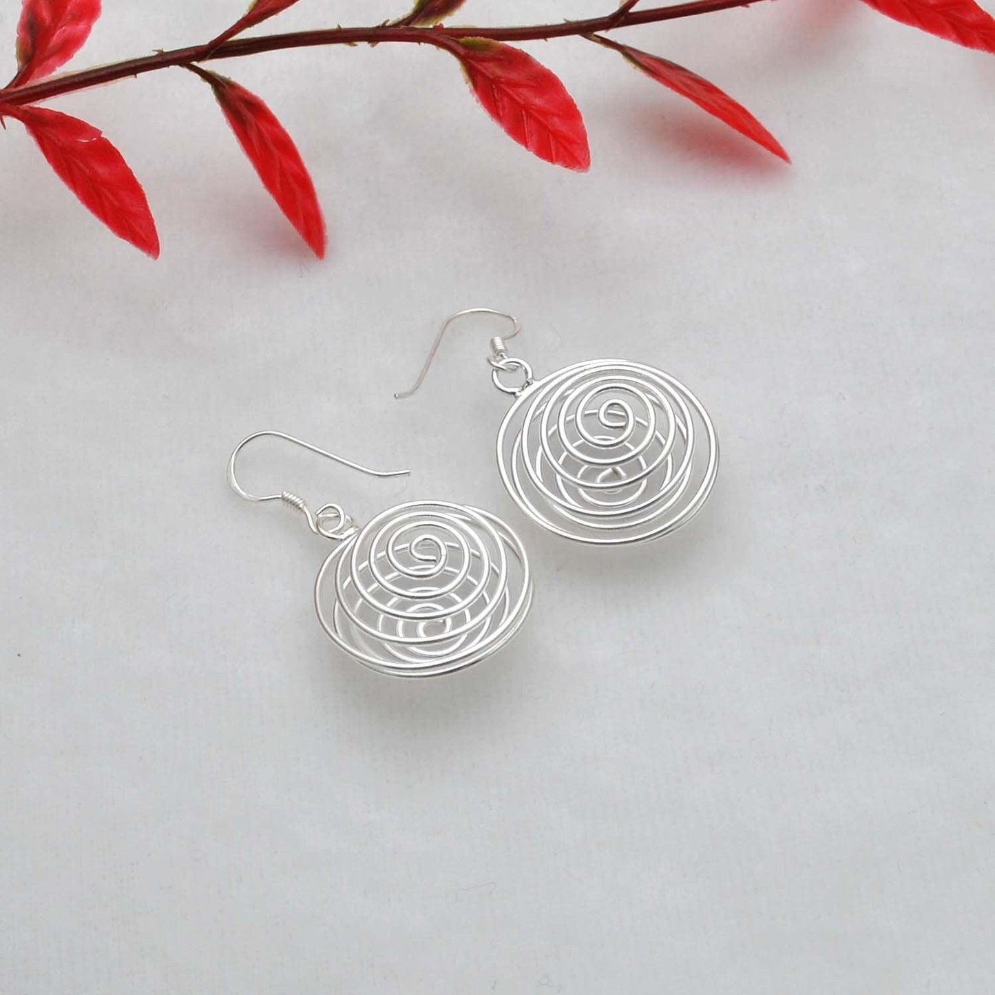 Spiral Dangle Swirl Silver Earring Kanish