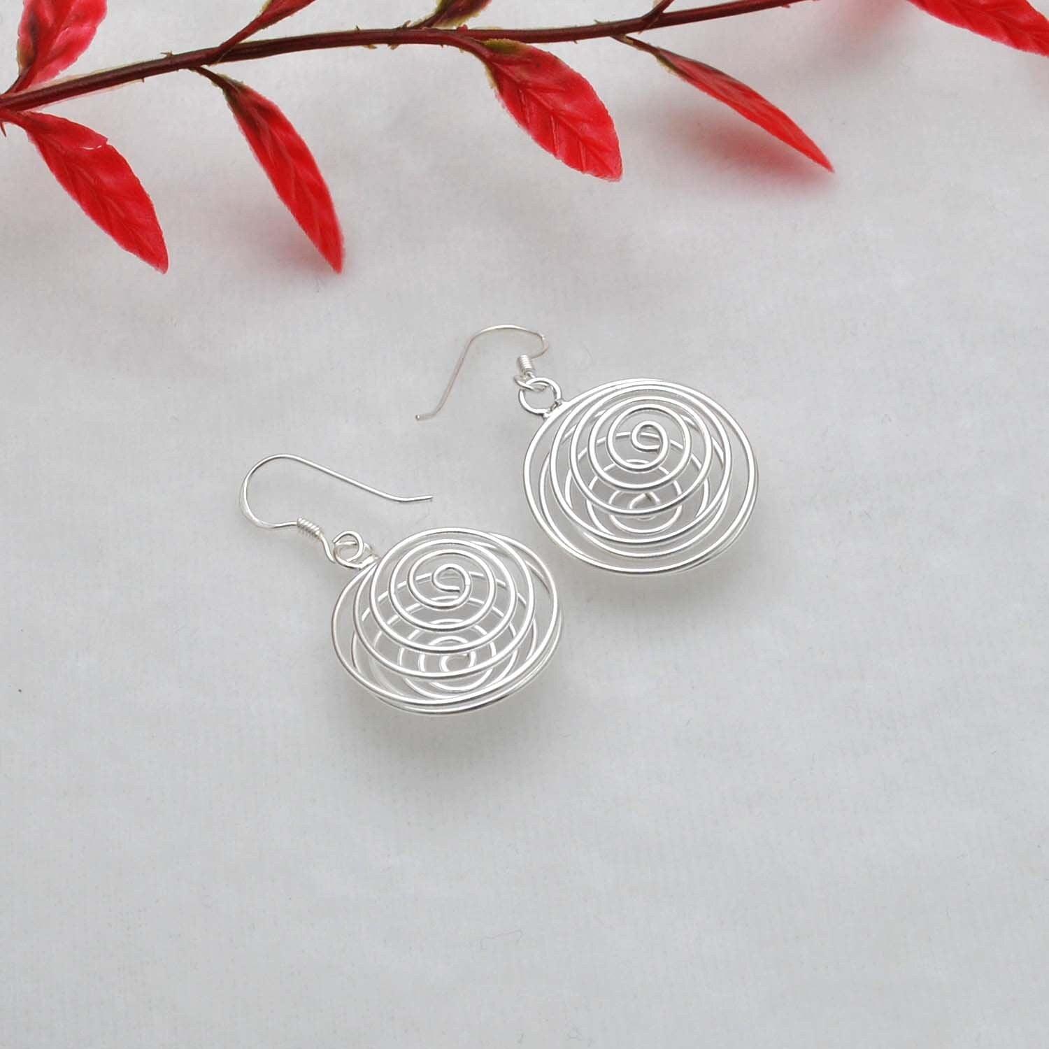 Spiral Dangle Swirl Silver Earring Kanish