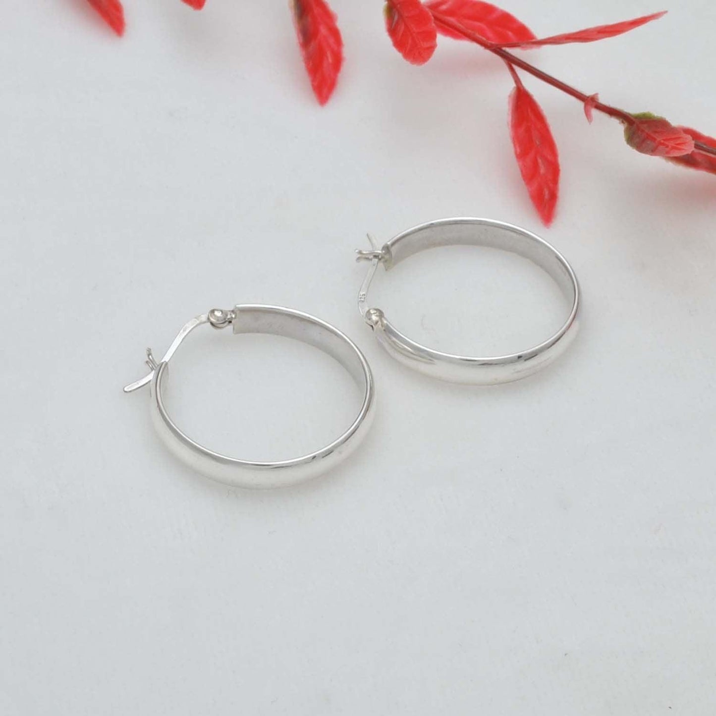 Sterling Silver Plain Huggie Hoop Earrings Kanish