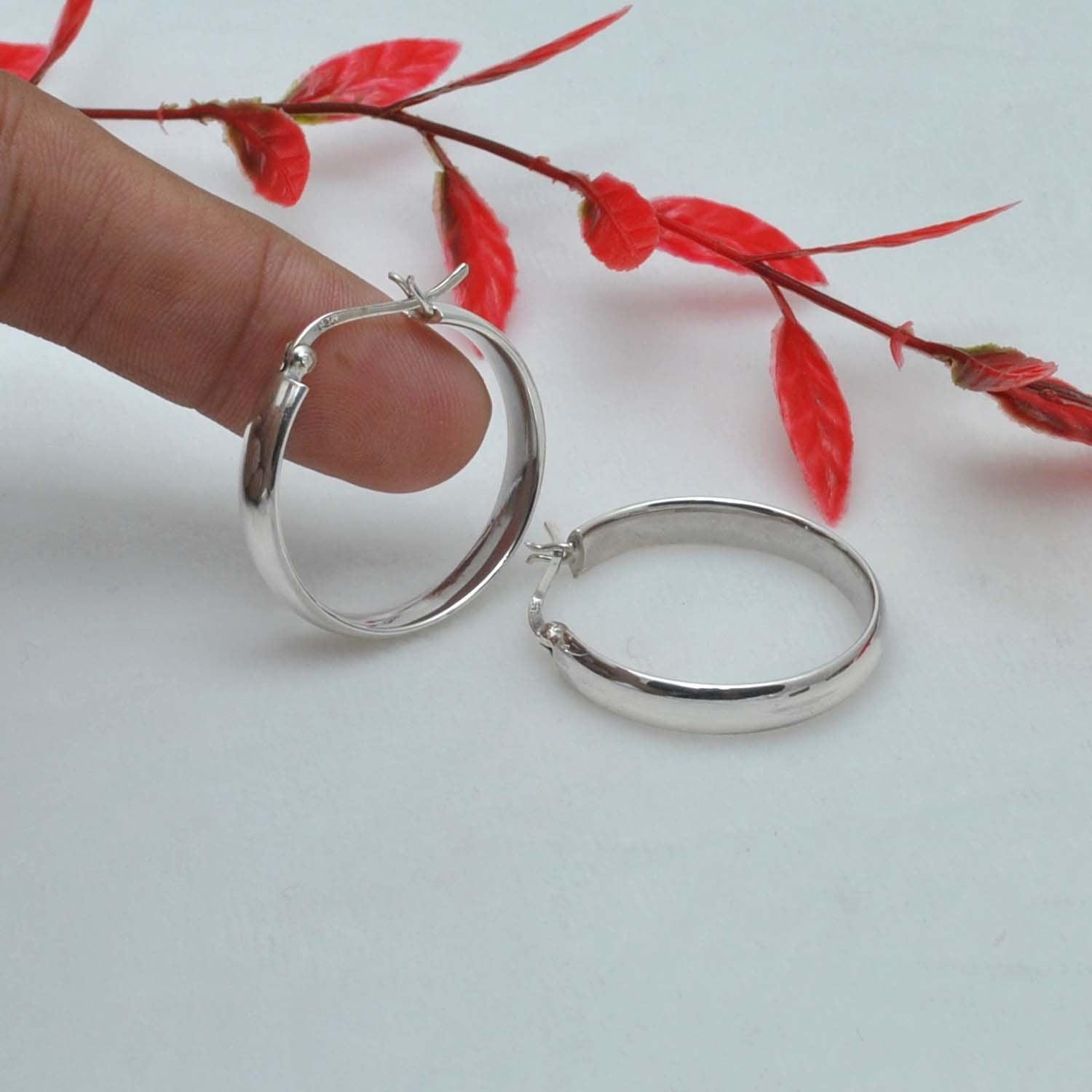 Sterling Silver Plain Huggie Hoop Earrings - Kanish