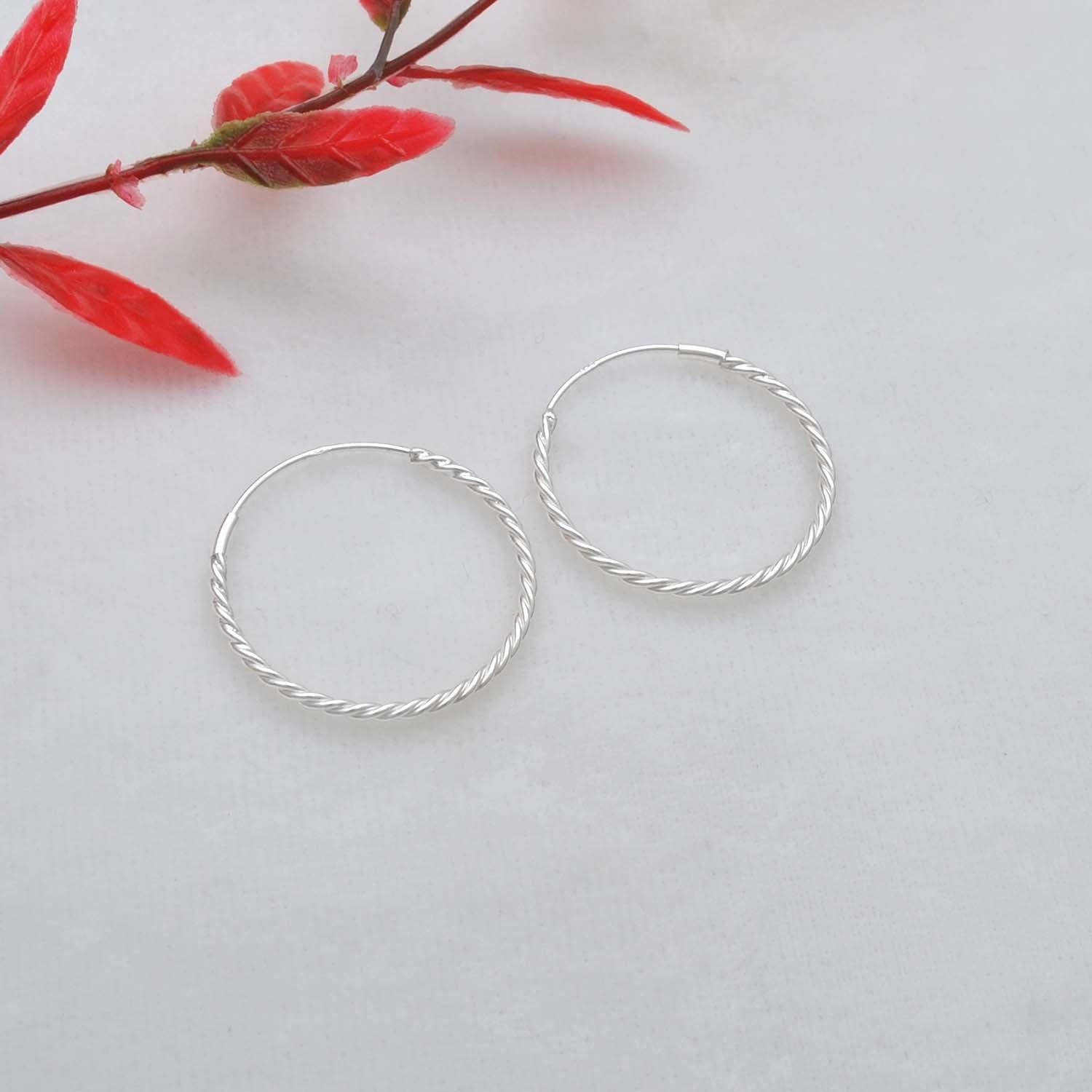 Sterling Silver Twisted Hoop Earrings - Kanish
