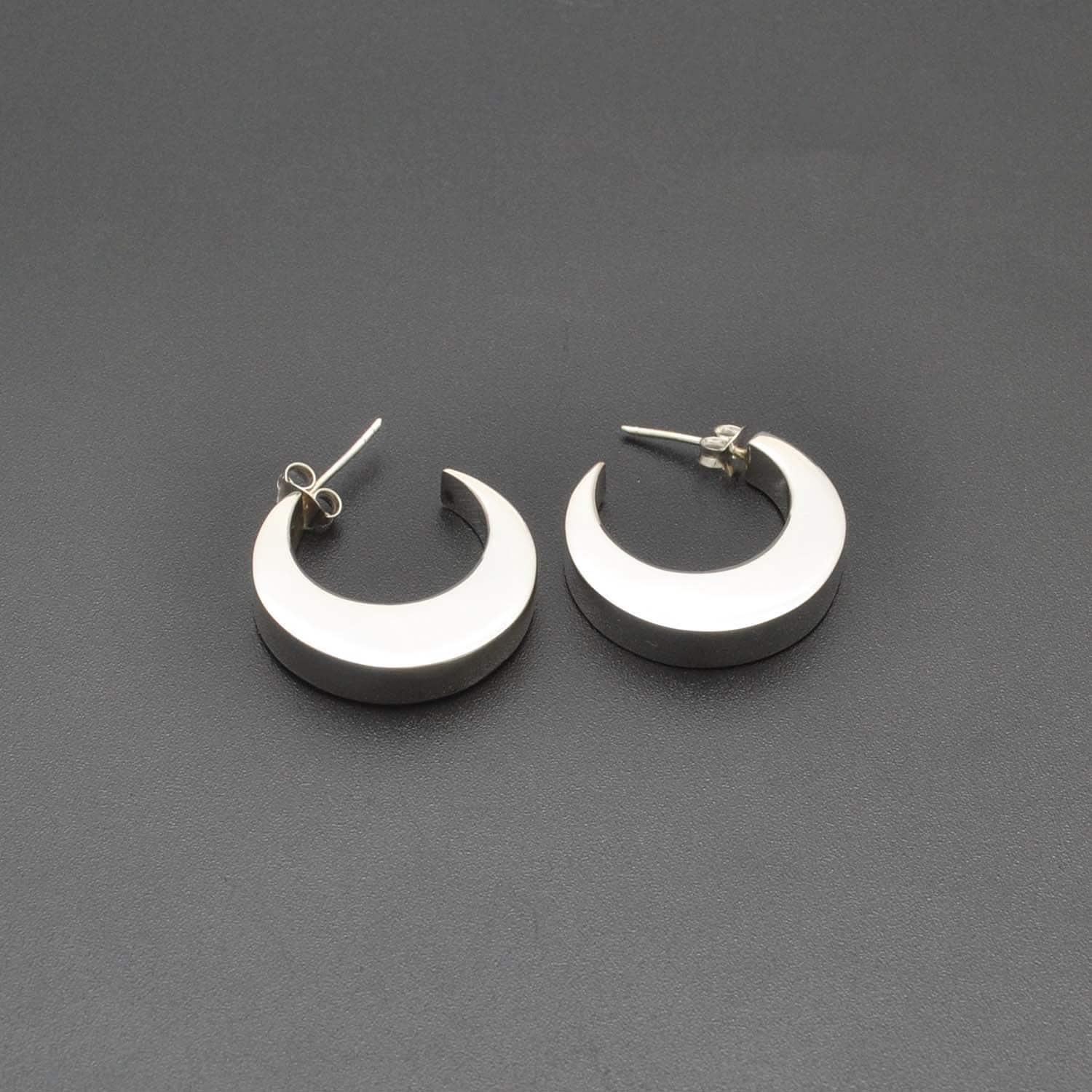 Crescent moon Huggie hoop silver earrings stud Kanish
