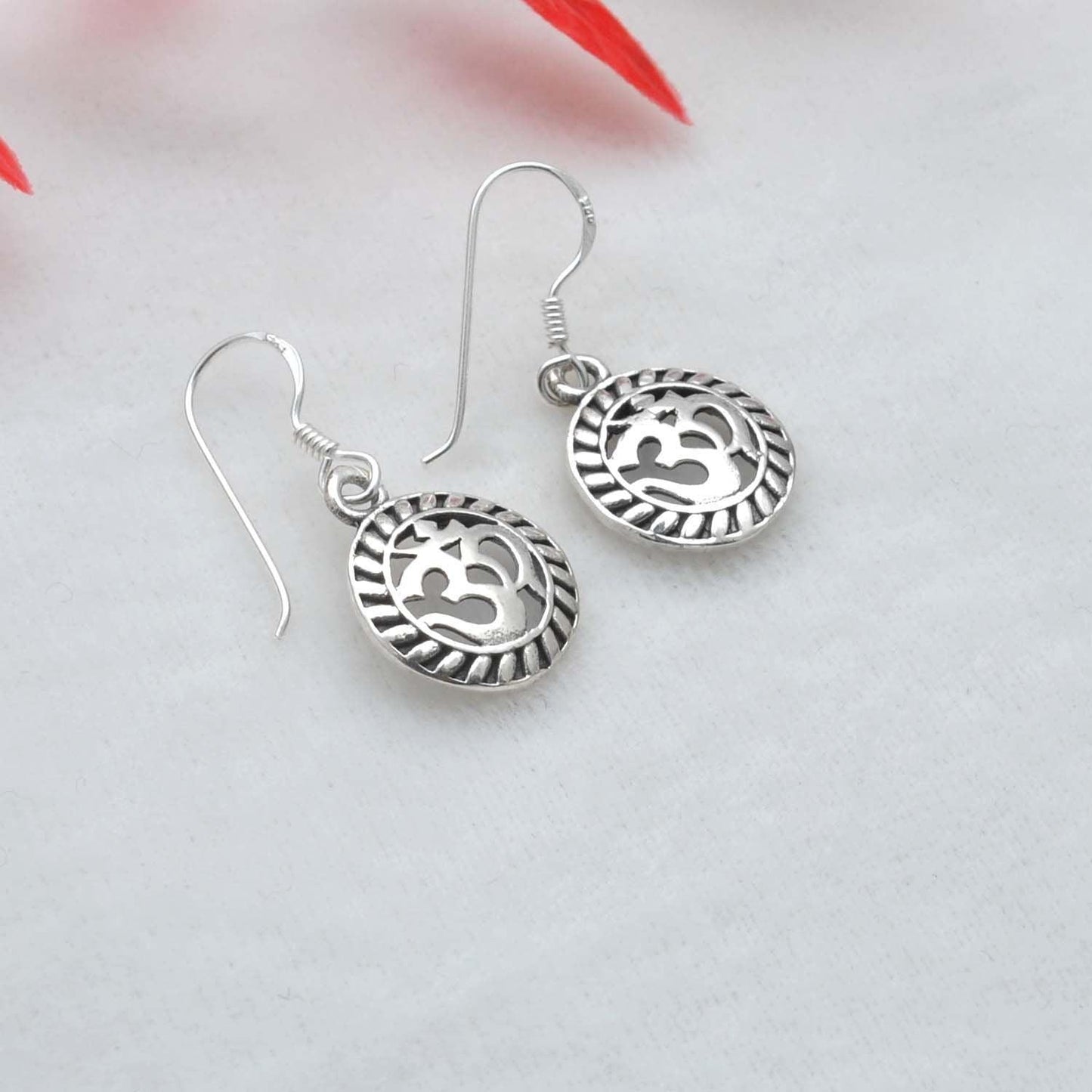 925 Silver Om Religious Earrings - Kanish