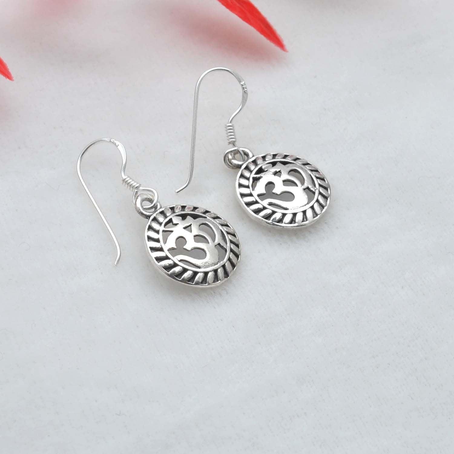 925 Silver Om Religious Earrings - Kanish