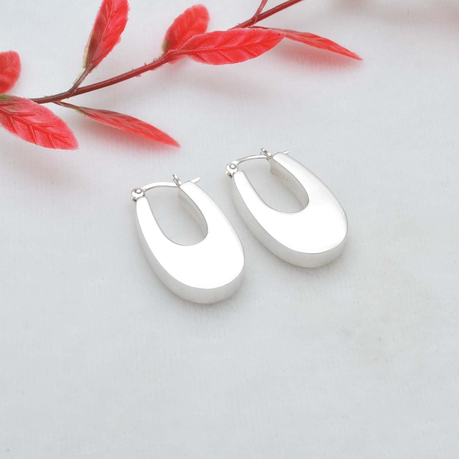 Sterling Silver Chunky Hoops Huggie Earrings Kanish