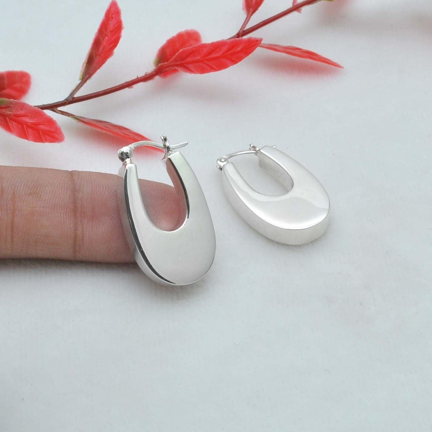Sterling Silver Chunky Hoops Huggie Earrings - Kanish