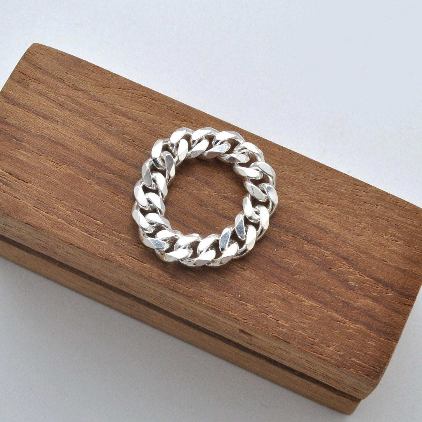 Sterling Silver Cuban Link Chain Ring Size 7 - Kanish