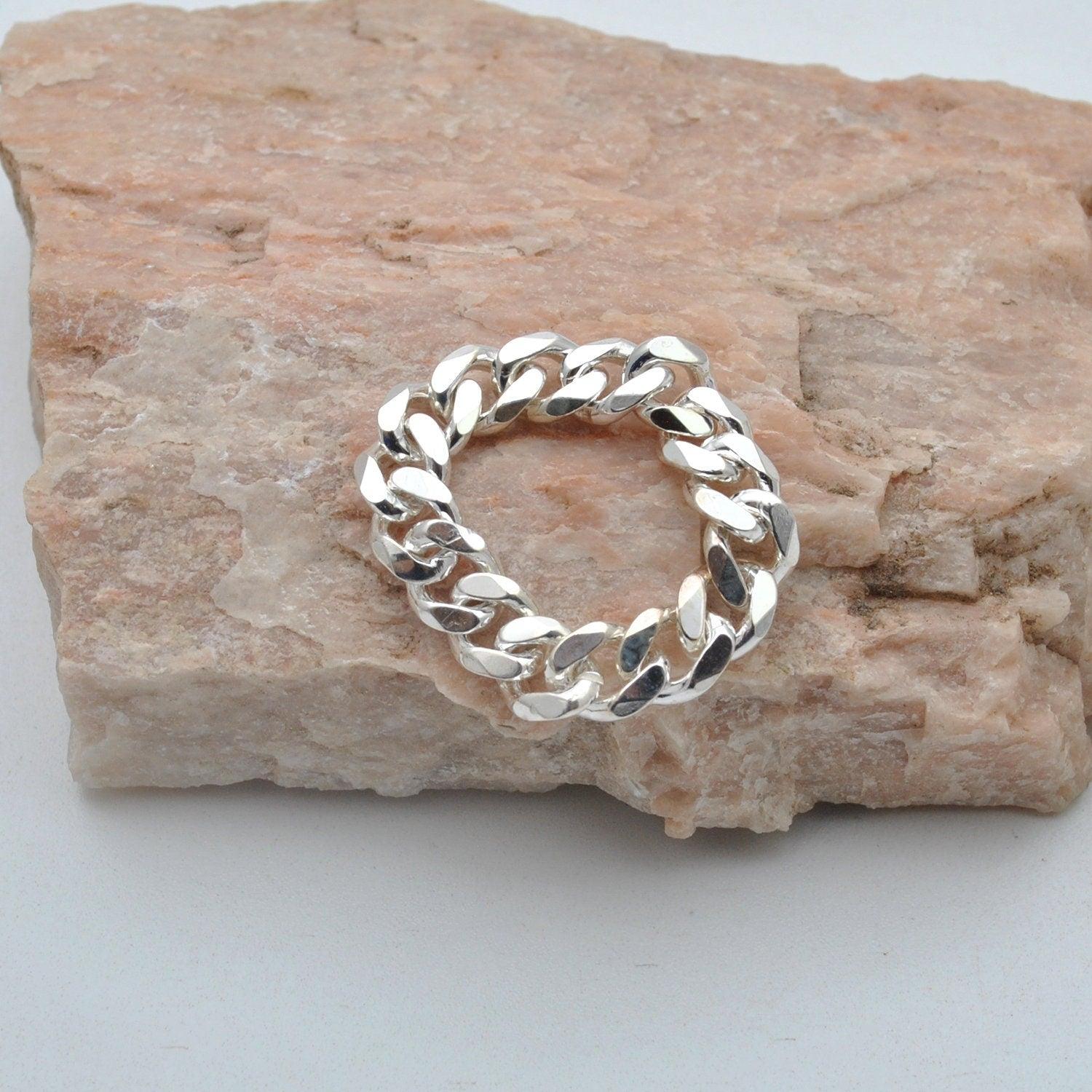 Sterling Silver Cuban Link Chain Ring Size 7 Kanish