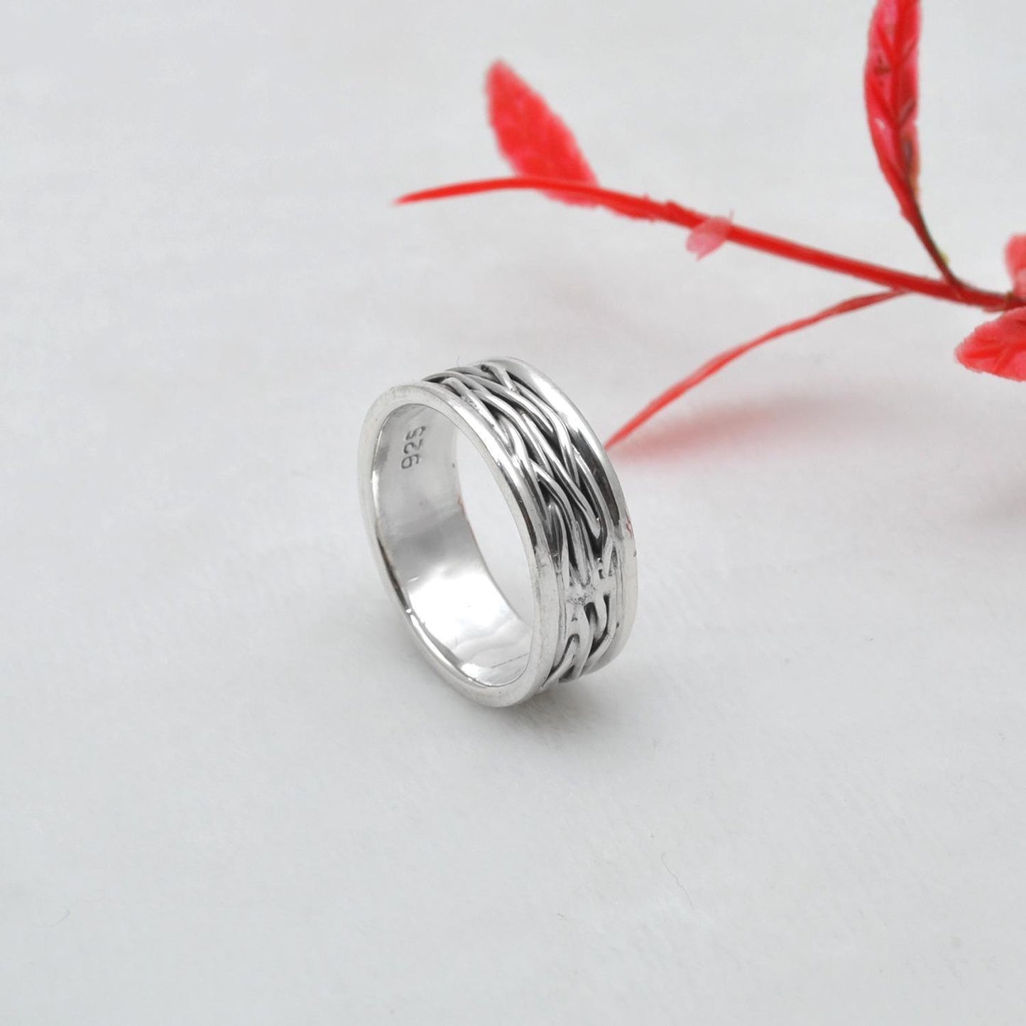 Christmas Gift Silver Band Ring Size 7.5 - Kanish