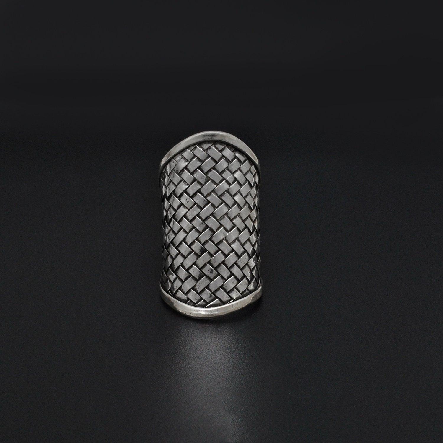 Silver Braided Long Finger Ring Size 10 - Kanish