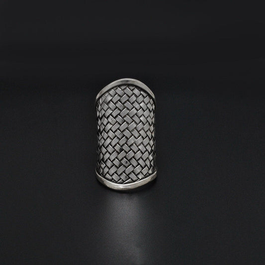 Silver Braided Long Finger Ring Size 10 - Kanish