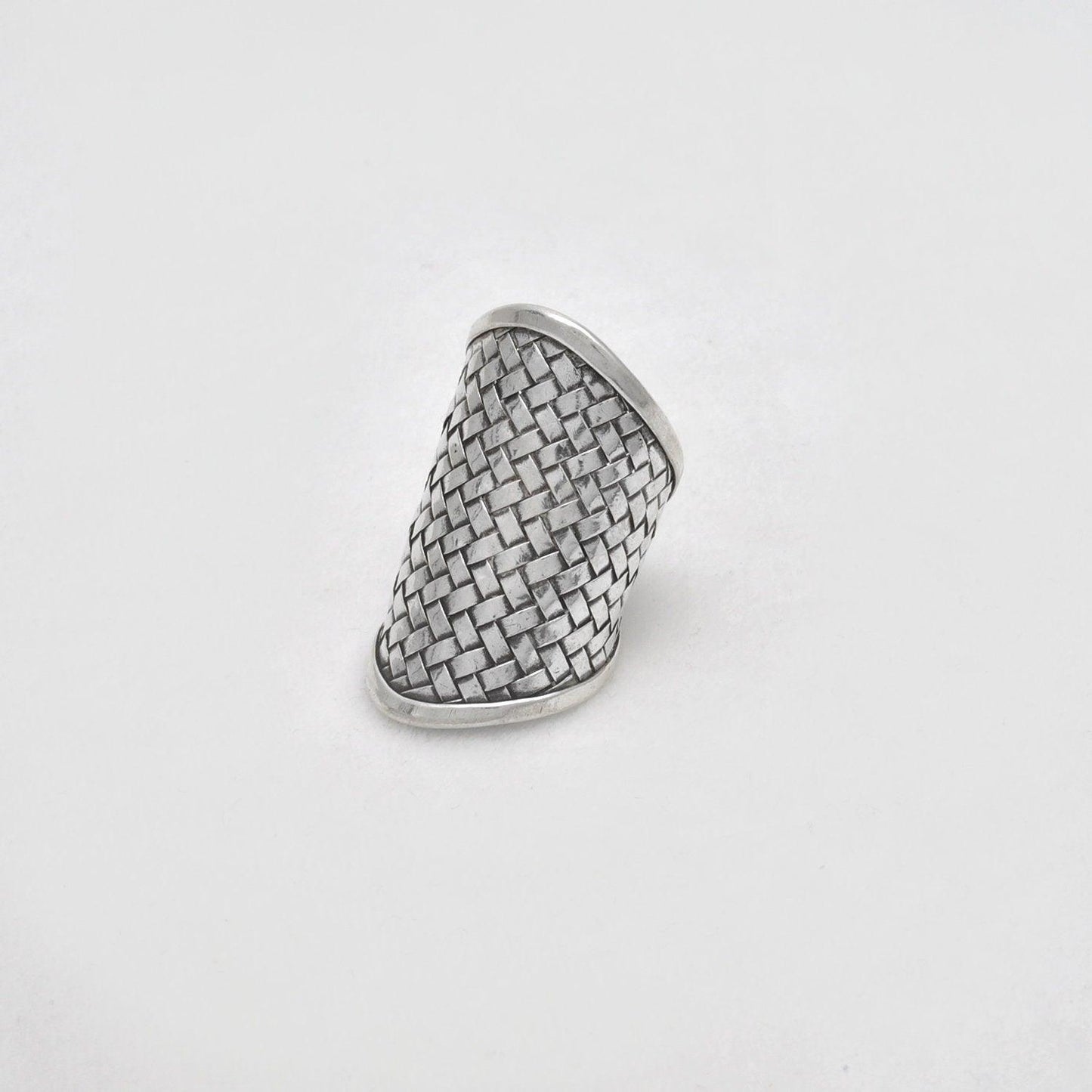 Silver Braided Long Finger Ring Size 10 Kanish