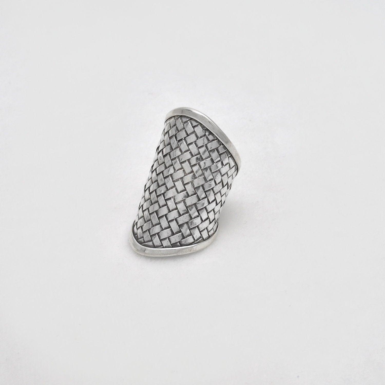 Silver Braided Long Finger Ring Size 10 Kanish