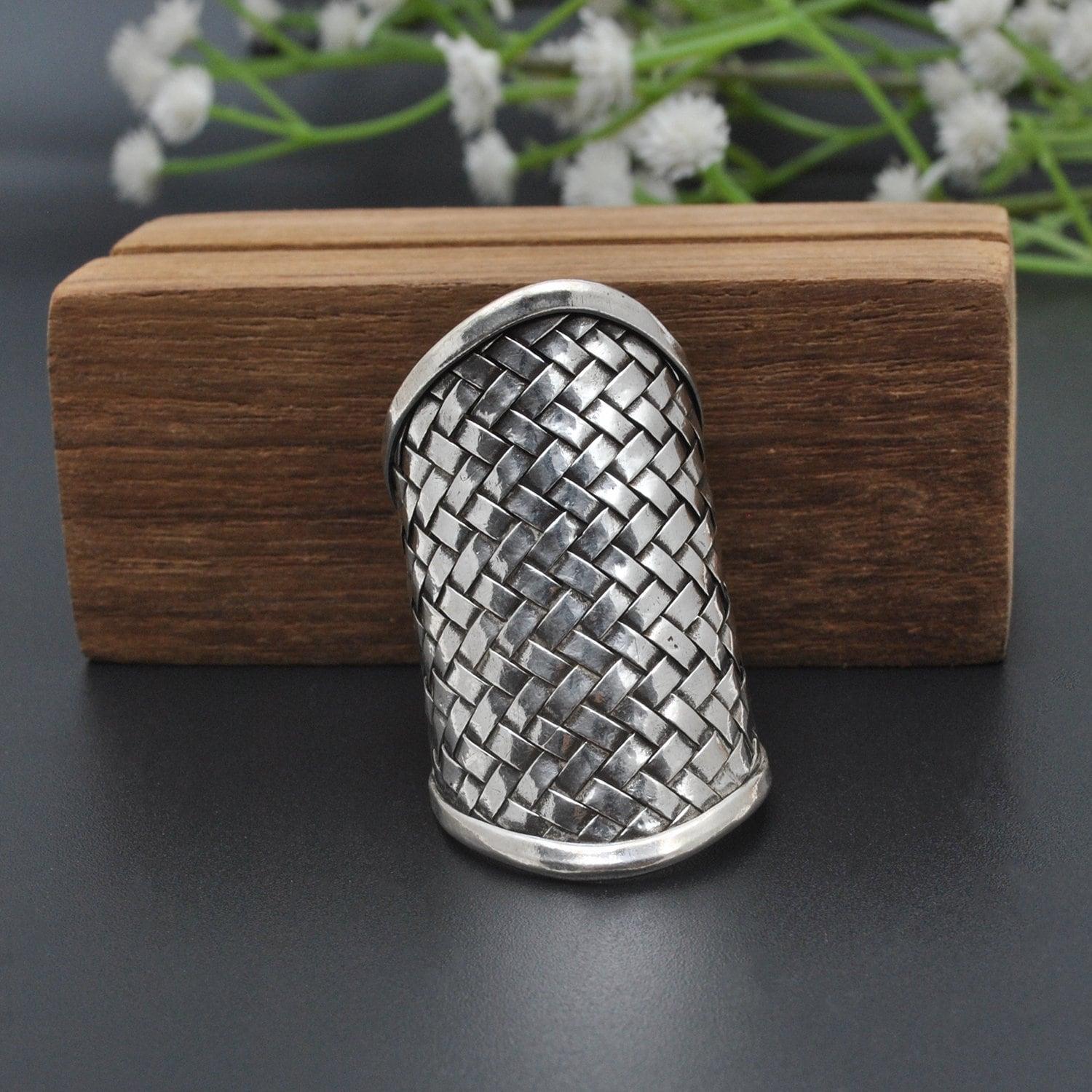 Silver Braided Long Finger Ring Size 10 Kanish