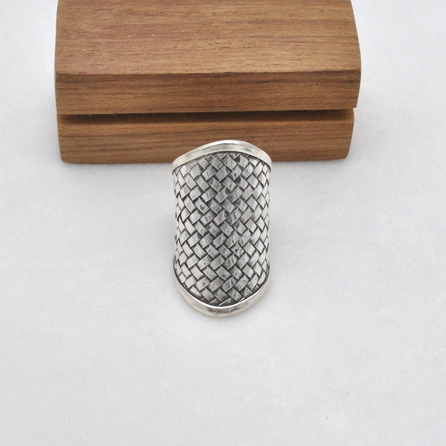 Silver Braided Long Finger Ring Size 10 Kanish