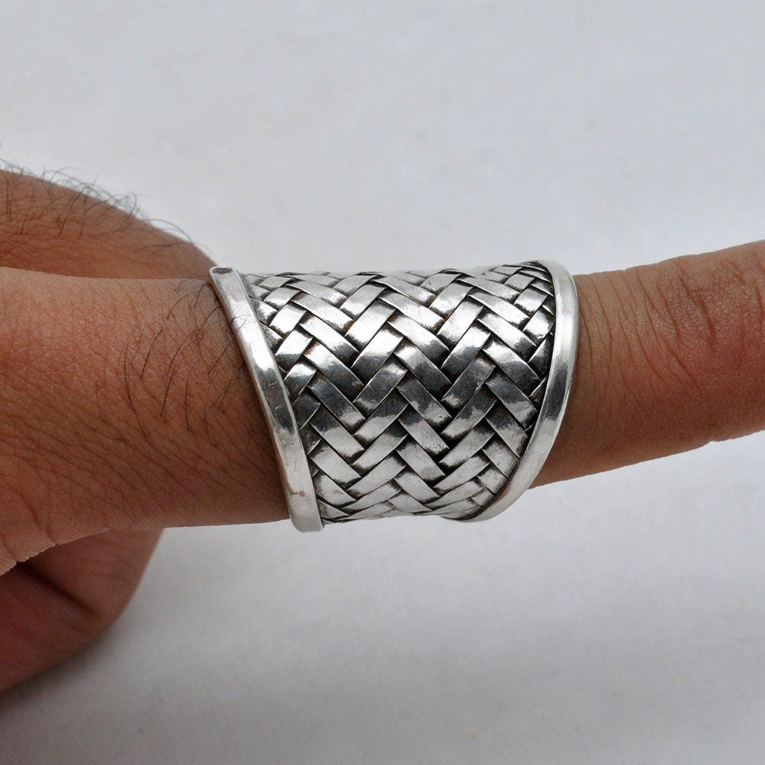 925 Silver Weave Chunky Wide Band Ring Size 9 Kanish