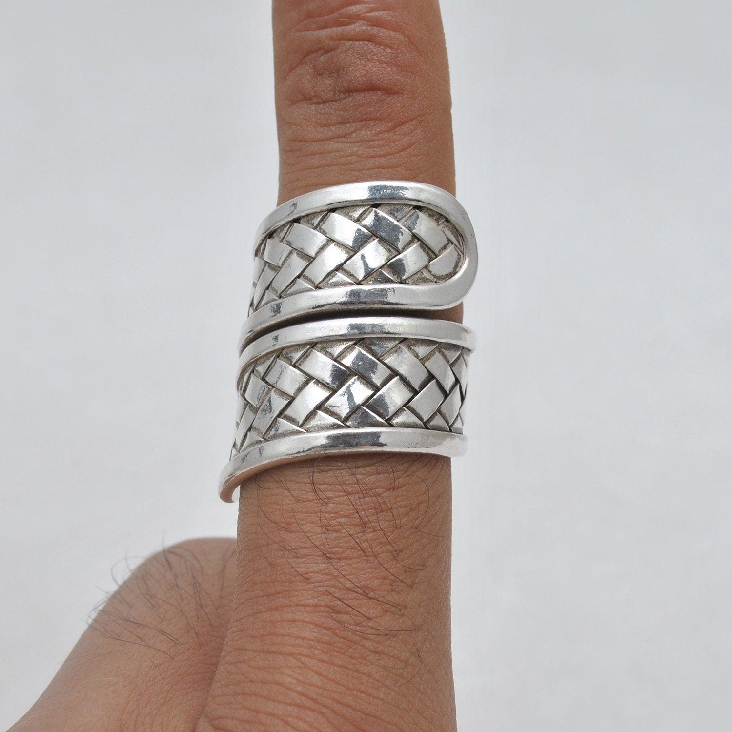 Tribal Braided 925 Silver Long Statement Ring Size 9 - Kanish