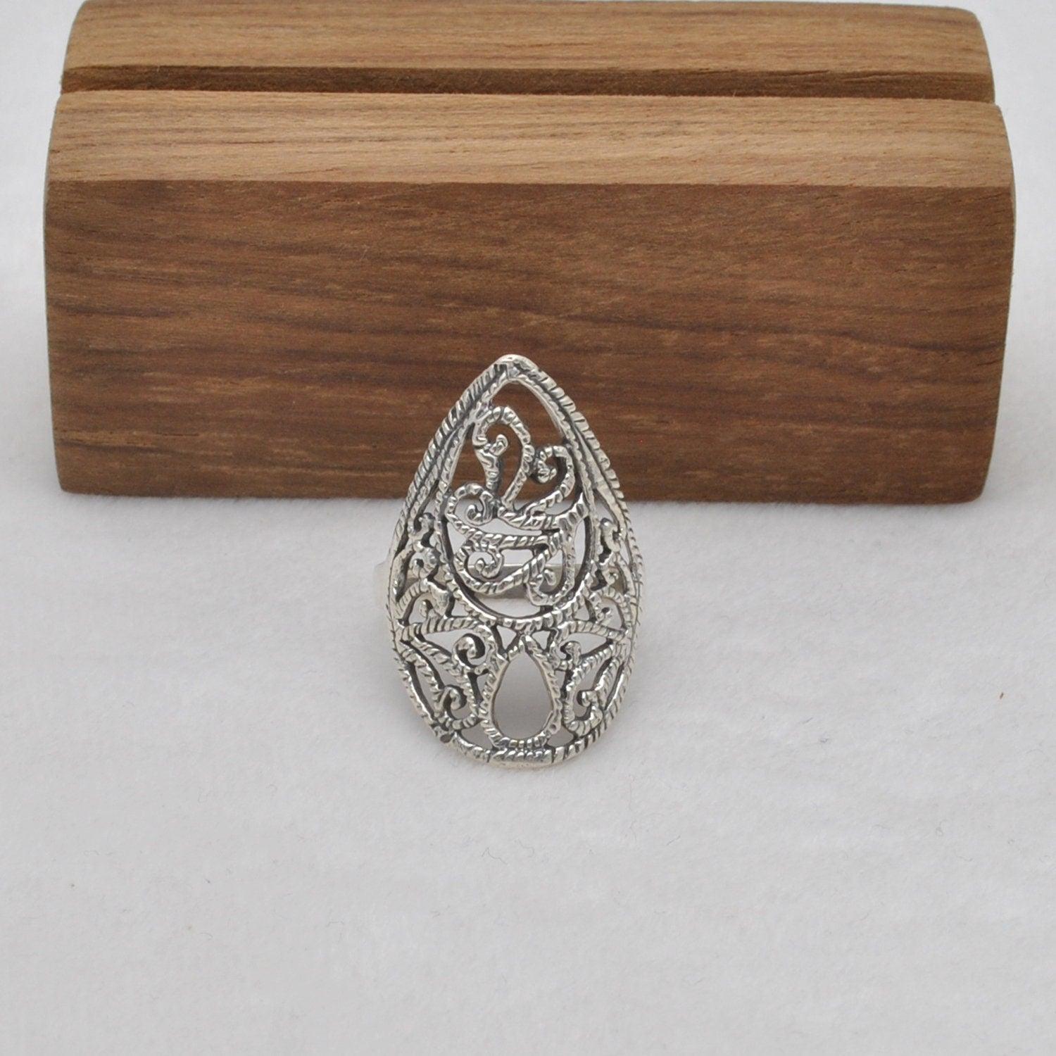 Sterling Silver Filigree Women Dainty Ring Size 8 Kanish