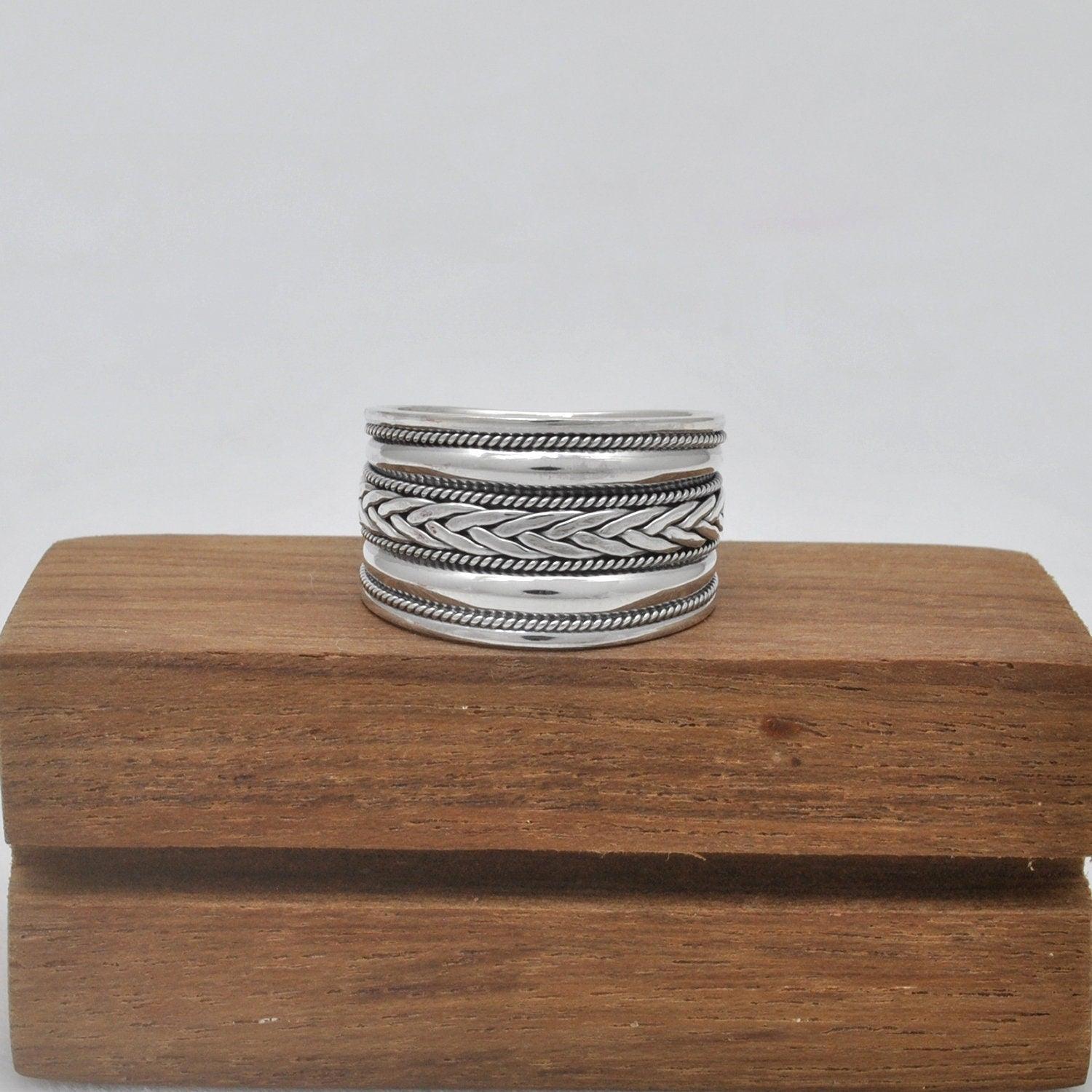 Wide Band Sterling Silver Thumb Ring Size 13 Kanish