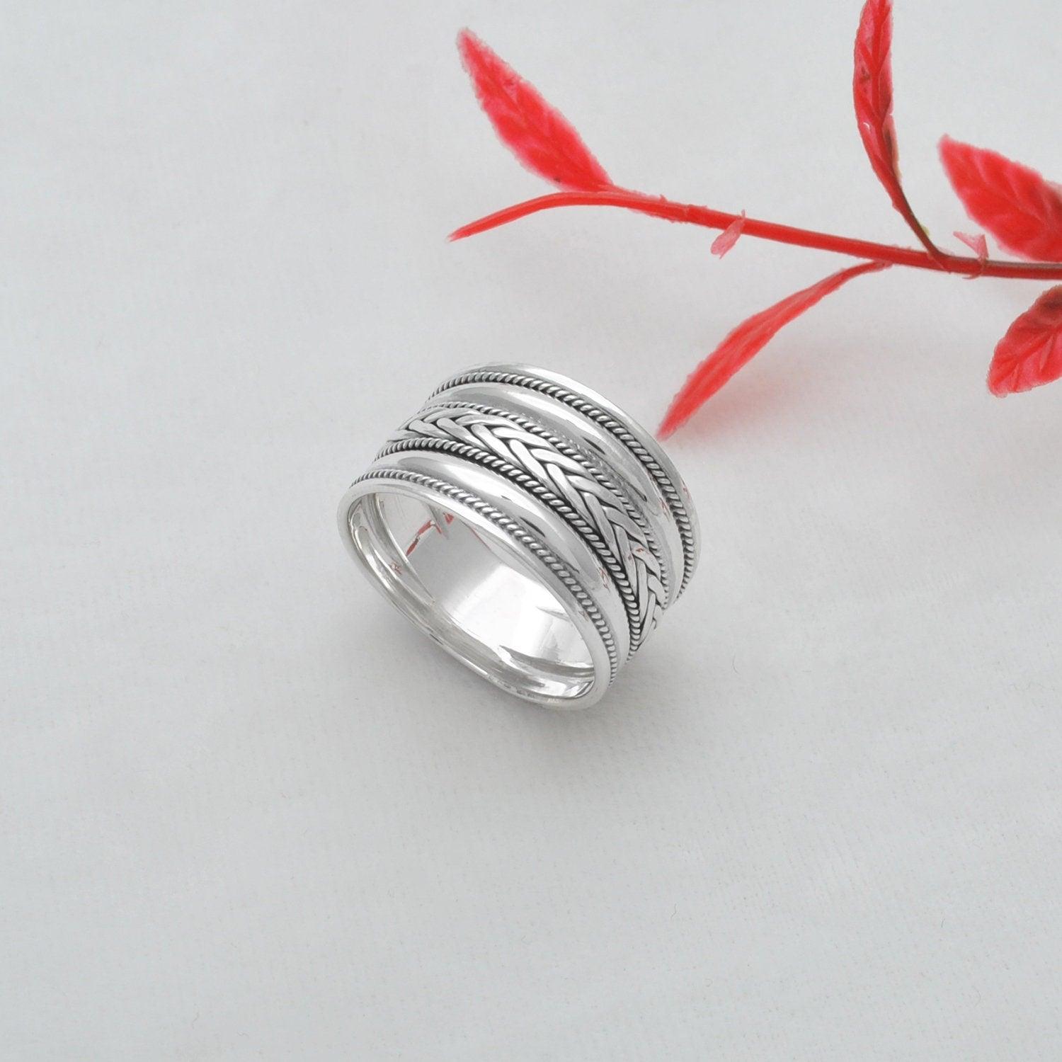 Wide Band Sterling Silver Thumb Ring Size 13 - Kanish