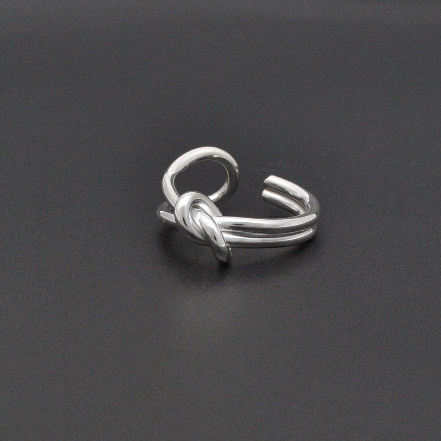 Adjustable Open Ring Silver Love Knot Ring Size 7 - Kanish