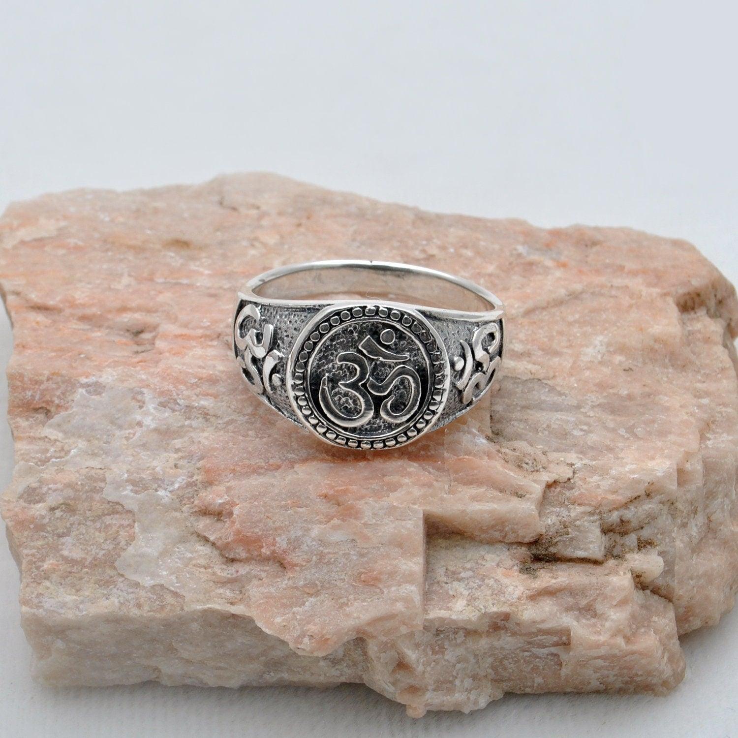 925 Sterling Silver OM Ring Size 13 Spiritual Jewelry Kanish