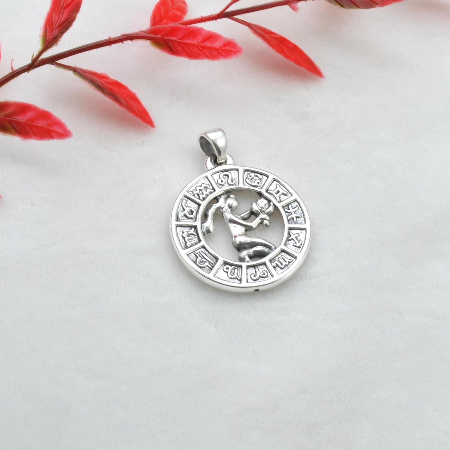 925 Sterling Silver Virgo Zodiac Sign Pendant - Kanish