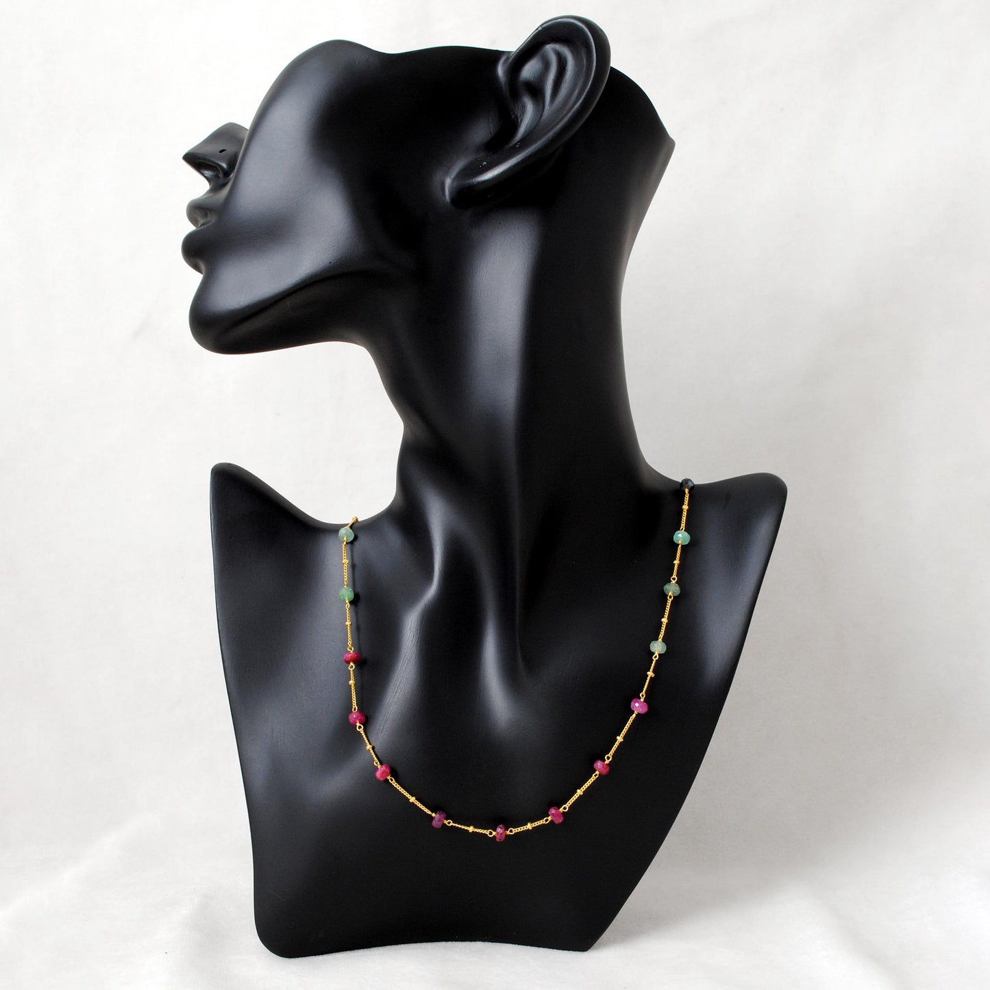Multi Sapphire 6mm Gemstone Beaded Necklace with Gold-Plated Sterling Silver