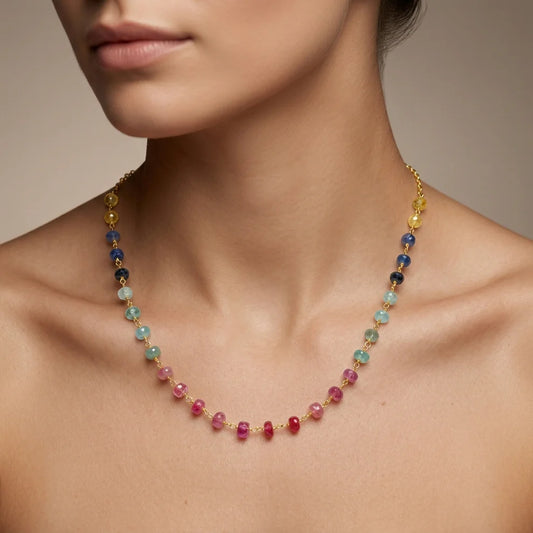Multi Sapphire Rondelle Necklace | Sterling Silver Handmade Jewelry – 18 Inch