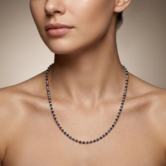 Black Spinel Mystic Coated Silver Beaded Charm Necklace